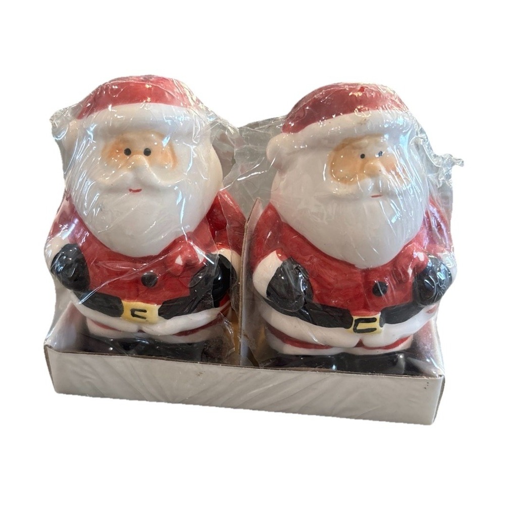 Santa Claus Salt & Pepper Shakers Christmas Ceramic Candy Cane In Hand 3.75"